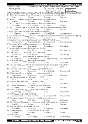 Đề thi khảo sát chất lượng các đội tuyển học sinh giỏi môn Tiếng Anh Lớp 9 - Đề số 903 - Năm học 2019-2020 - Đỗ Bình
