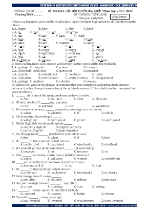 Đề thi khảo sát chất lượng các đội tuyển học sinh giỏi môn Tiếng Anh Lớp 9 - Đề số 9109 - Năm học 2017-2018 - Đỗ Bình