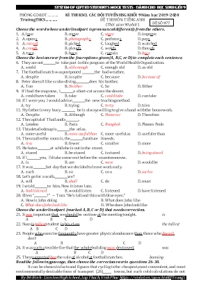 Đề thi khảo sát chất lượng các đội tuyển học sinh giỏi môn Tiếng Anh Lớp 9 - Đề số 977 - Năm học 2019-2020 - Đỗ Bình