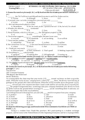 Đề thi khảo sát chất lượng các đội tuyển học sinh giỏi môn Tiếng Anh Lớp 8 - Đề số 844 - Năm học 2019-2020 - Đỗ Bình (Có đáp án)