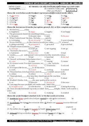 Đề thi khảo sát chất lượng các đội tuyển học sinh giỏi môn Tiếng Anh Lớp 9 - Đề số 978 - Năm học 2019-2020 - Đỗ Bình