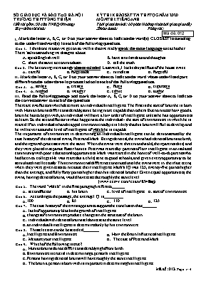 Đề thi khảo sát Tốt nghiệp THPT Quốc gia môn Tiếng Anh năm 2020 - Mã đề 012 - Trường THPT Tùng Thiện