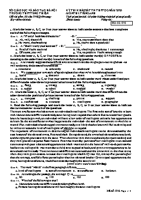 Đề thi khảo sát Tốt nghiệp THPT Quốc gia môn Tiếng Anh năm 2020 - Mã đề 016 - Trường THPT Tùng Thiện