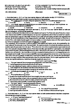 Đề thi khảo sát Tốt nghiệp THPT Quốc gia môn Tiếng Anh năm 2020 - Mã đề 020 - Trường THPT Tùng Thiện