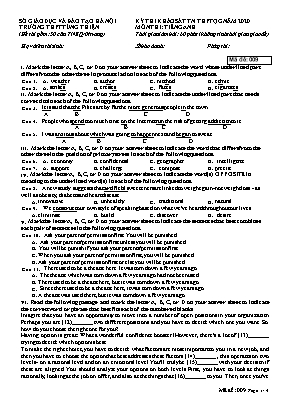 Đề thi khảo sát Tốt nghiệp THPT Quốc gia môn Tiếng Anh năm 2020 - Mã đề 009 - Trường THPT Tùng Thiện