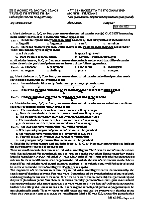 Đề thi khảo sát Tốt nghiệp THPT Quốc gia môn Tiếng Anh năm 2020 - Mã đề 022 - Trường THPT Tùng Thiện