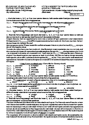 Đề thi khảo sát Tốt nghiệp THPT Quốc gia môn Tiếng Anh năm 2020 - Mã đề 015 - Trường THPT Tùng Thiện