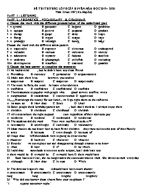 Đề thi thử học sinh giỏi cấp huyện môn Tiếng Anh Khối 8 - Năm học 2019-2020