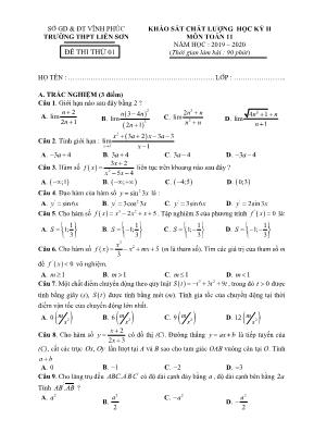 Đề thi thử khảo sát chất lượng học kỳ II môn Toán Lớp 11 - Đề 01 - Năm học 2019-2020 - Trường THPT Liễn Sơn