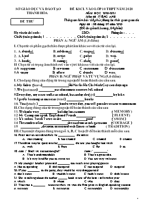 Đề thi thử khảo sát chất lượng vào Lớp 10 THPT môn Tiếng Anh - Năm học 2020-2021 - Sở giáo dục và đào tạo Thanh Hóa