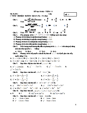 Đề thi thử môn Toán Lớp 11 - Đề 1