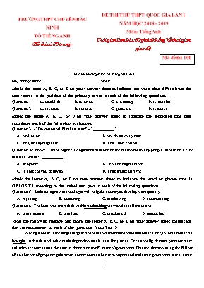 Đề thi thử THPT Quốc gia lần 1 môn Tiếng Anh - Mã đề 101 - Năm học 2018-2019 - Trường THPT chuyên Bắc Ninh (Có đáp án)