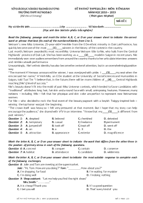Đề thi thử THPT Quốc gia lần 1 môn Tiếng Anh - Mã đề E - Năm học 2018-2019 - Trường THPT Hưng Đạo