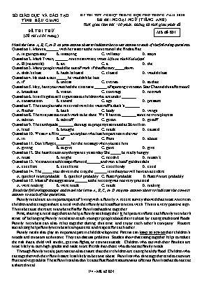 Đề thi thử Tốt nghiệp THPT môn Tiếng Anh năm 2020 - Mã đề 801 - Sở giáo dục và đào tạo Hậu Giang