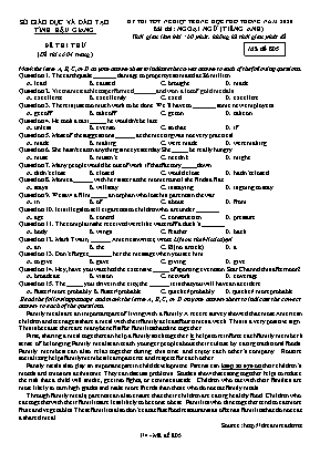 Đề thi thử Tốt nghiệp THPT môn Tiếng Anh năm 2020 - Mã đề 805 - Sở giáo dục và đào tạo Hậu Giang