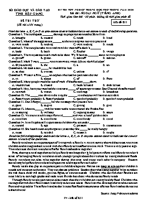 Đề thi thử Tốt nghiệp THPT môn Tiếng Anh năm 2020 - Mã đề 811 - Sở giáo dục và đào tạo Hậu Giang