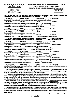 Đề thi thử Tốt nghiệp THPT môn Tiếng Anh năm 2020 - Mã đề 813 - Sở giáo dục và đào tạo Hậu Giang