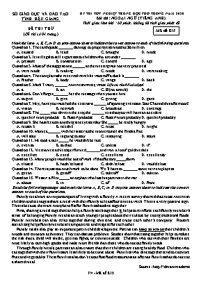 Đề thi thử Tốt nghiệp THPT môn Tiếng Anh năm 2020 - Mã đề 815 - Sở giáo dục và đào tạo Hậu Giang