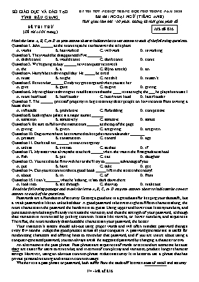 Đề thi thử Tốt nghiệp THPT môn Tiếng Anh năm 2020 - Mã đề 816 - Sở giáo dục và đào tạo Hậu Giang