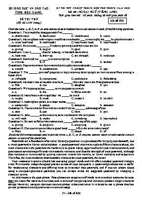Đề thi thử Tốt nghiệp THPT môn Tiếng Anh năm 2020 - Mã đề 820 - Sở giáo dục và đào tạo Hậu Giang