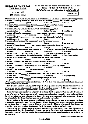 Đề thi thử Tốt nghiệp THPT môn Tiếng Anh năm 2020 - Mã đề 821 - Sở giáo dục và đào tạo Hậu Giang