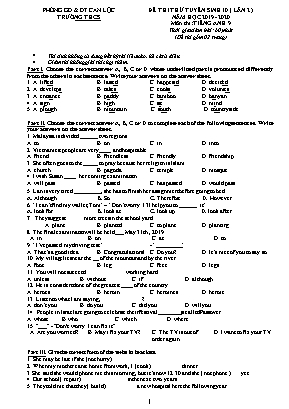 Đề thi thử tuyển sinh Lớp 10 môn Tiếng Anh lần 2 - Năm học 2019-2020 - Phòng giáo dục và đào tạo Can Lộc (Có đáp án)