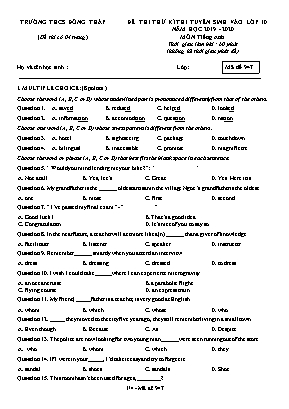 Đề thi thử tuyển sinh Lớp 10 môn Tiếng Anh - Mã đề 947 - Năm học 2019-2020 - Trường THCS Đồng Tháp