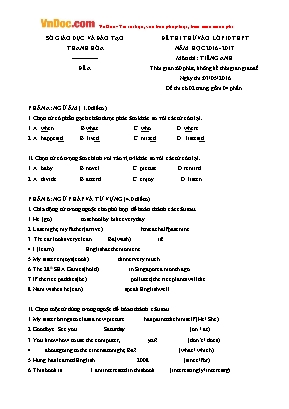 Đề thi thử tuyển sinh vào Lớp 10 THPT môn Tiếng Anh - Đề A - Năm học 2016-2017 - Sở giáo dục và đào tạo Thanh Hóa