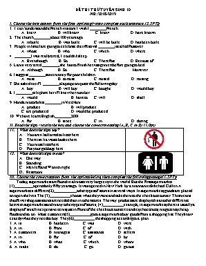 Đề thi thử tuyển sinh vào Lớp 10 THPT môn Tiếng Anh - Năm học 2018-2019