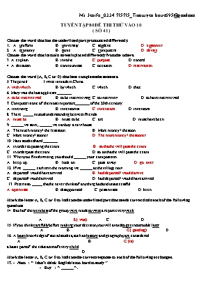 Đề thi thử vào Lớp 10 môn Tiếng Anh - Đề số 41