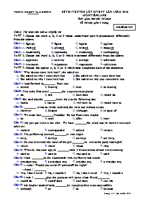 Đề thi thử vào Lớp 10 THPT môn Tiếng Anh năm 2016 - Mã đề 245 - Phòng giáo dục và đào tạo Tam Dương