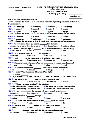 Đề thi thử vào Lớp 10 THPT môn Tiếng Anh năm 2016 - Mã đề 493 - Phòng giáo dục và đào tạo Tam Dương