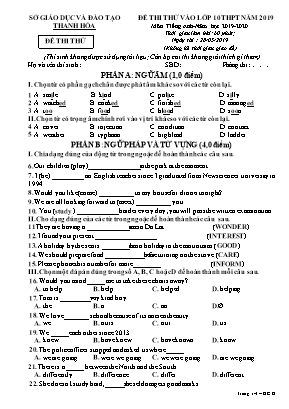 Đề thi thử vào Lớp 10 THPT môn Tiếng Anh năm 2019 - Sở giáo dục và đào tạo Thanh Hóa