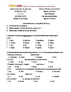 Đề thi thử vào Lớp 10 THPT môn Tiếng Anh - Năm học 2016-2017 - Phòng giáo dục và đào tạo huyện Gia Lộc (Có đáp án)