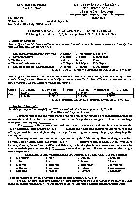 Đề thi tuyển sinh Lớp 10 THPT môn Tiếng Anh - Năm học 2018-2019 - Sở giáo dục và đào tạo Bình Dương (Có đáp án)