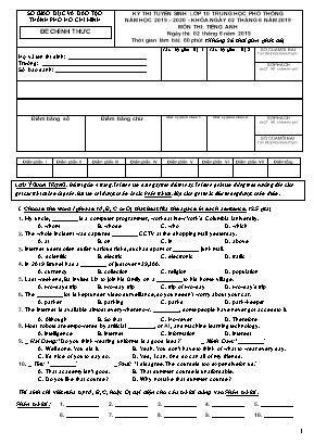 Đề thi tuyển sinh Lớp 10 THPT môn Tiếng Anh - Năm học 2019-2020 - Sở giáo dục và đào tạo thành phố Hồ Chí Minh