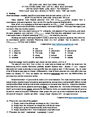 Đề thi tuyển sinh vào Lớp 10 môn Tiếng Anh - Năm học 2019-2020 - Sở giáo dục và đào tạo Bình Dương