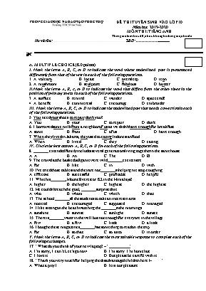 Đề thi tuyển sinh vào Lớp 10 môn Tiếng Anh - Năm học 2019-2020 - Trường THCS Vân Nam (Có đáp án)