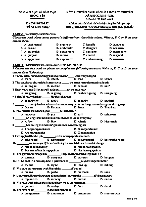 Đề thi tuyển sinh vào Lớp 10 THPT chuyên môn Tiếng Anh (Dành cho thí sinh thi vào lớp chuyên Tiếng Anh) - Năm học 2015-2016 - Sở giáo dục và đào tạo Hưng Yên (Có đáp án)