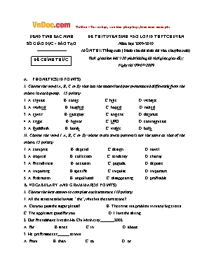 Đề thi tuyển sinh vào Lớp 10 THPT chuyên môn Tiếng Anh (Dành cho thí sinh thi vào chuyên Anh) - Năm học 2009-2010 - Sở giáo dục và đào tạo Bắc Ninh (Có đáp án)