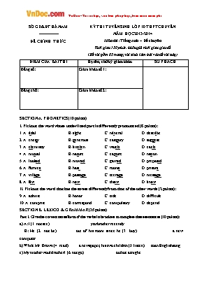 Đề thi tuyển sinh vào Lớp 10 THPT chuyên môn Tiếng Anh - Đề chuyên - Năm học 2013-2014 - Sở giáo dục và đào tạo Hà Nam (Có đáp án)