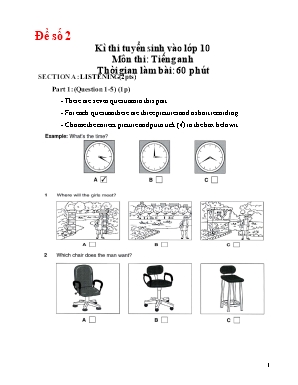 Đề thi tuyển sinh vào Lớp 10 THPT chuyên môn Tiếng Anh - Đề số 2