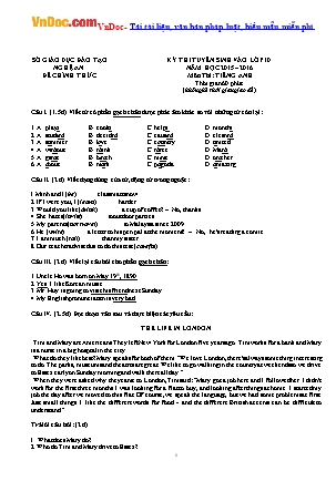 Đề thi tuyển sinh vào Lớp 10 THPT môn Tiếng Anh - Năm học 2015-2016 - Sở giáo dục và đào tạo Nghệ An