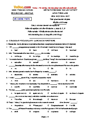 Đề thi tuyển sinh vào Lớp 10 THPT môn Tiếng Anh - Năm học 2016-2017 - Sở giáo dục và đào tạo Hải Dương