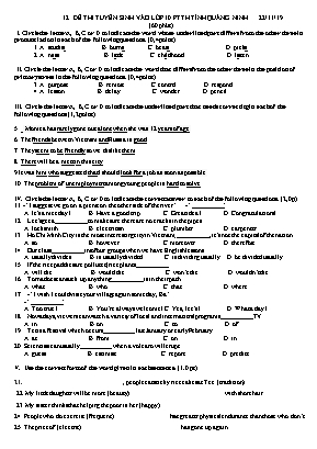 Đề thi tuyển sinh vào Lớp 10 THPT môn Tiếng Anh - Năm học 2019-2020 - Sở giáo dục và đào tạo tỉnh Quảng Ninh (Có đáp án)