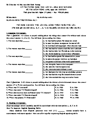 Đề thi tuyển sinh vào Lớp 10 THPT môn Tiếng Anh - Năm học 2019-2020 - Sở giáo dục và đào tạo Bình Dương