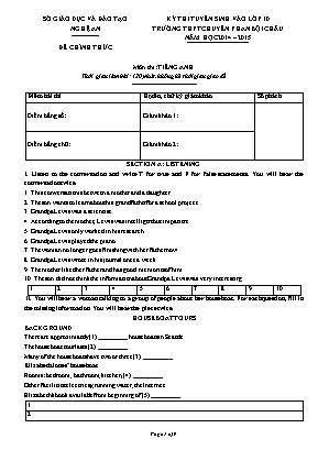 Đề thi tuyển sinh vào Lớp 10 trường THPT chuyên Phan Bội Châu môn Tiếng Anh - Năm học 2014-2015 - Sở giáo dục và đào tạo Nghệ An (Có đáp án)