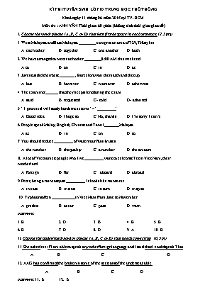 Đề thi tuyển sinh vào Lớp 10 trường THPT môn Tiếng Anh - Năm học 2014-2015