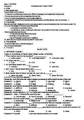 Giáo án Tiếng Anh Lớp 9 - Tiết 34: The second term test - Năm học 2019-2020