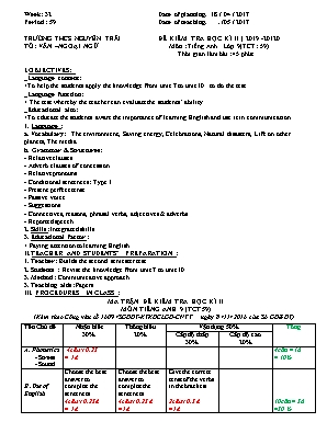 Ma trận và đề kiểm tra học kỳ II môn Tiếng Anh Lớp 9 - Năm học 2019-2020 - Trường THCS Nguyễn Trãi (Có đáp án)